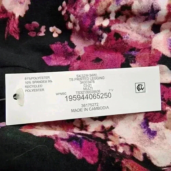 Terra & Sky Womens Plus Fitted Leggings Size 2X High Rise Berry Floral Print - Picture 7 of 10